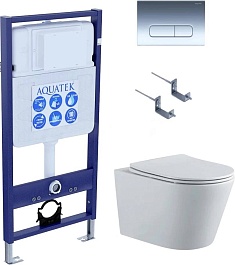 Aquatek Унитаз подвесной Вега AQ1905-00 в комплекте с инсталляцией Standard INS-0000012 с клавишей смыва KDI-0000016 глянцевый хром и крепления KKI-0000002 – фотография-1